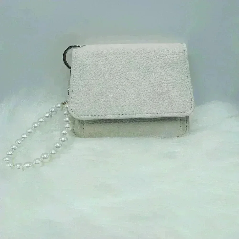 Elsa White Wallet w/ Faux Pearl Keychain Strap